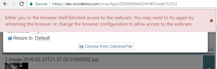 Blocked Webcam Access Message